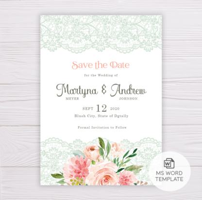 Blush Floral with Lace Save the Date Template
