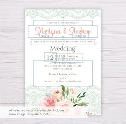 Blush Floral with Lace Wedding Invitation Template