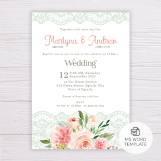 Blush Floral with Lace Wedding Invitation Template