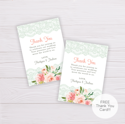 Blush Floral with Lace Wedding Thank You Card Template