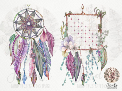 Watercolor Dreamcatcher Clipart Set