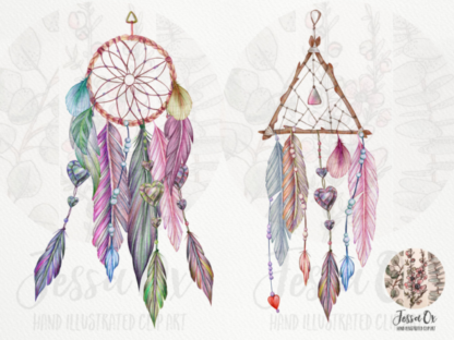 Watercolor Dreamcatcher Clipart Set