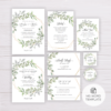 Watercolor Green Leaves Wedding Invitation Suite Template