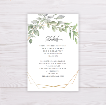 Watercolor Green Leaves Wedding Invitation Suite Template - Details Card