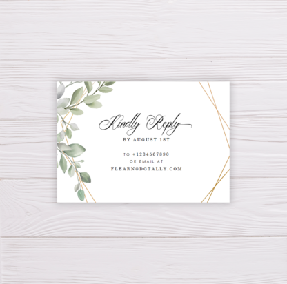 Watercolor Green Leaves Wedding Invitation Suite Template - RSVP Card