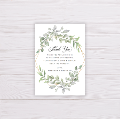 Watercolor Green Leaves Wedding Invitation Suite Template - Thank You Card