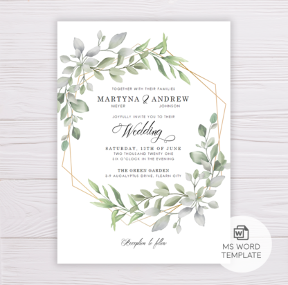 Watercolor Green Leaves Wedding Invitation Template