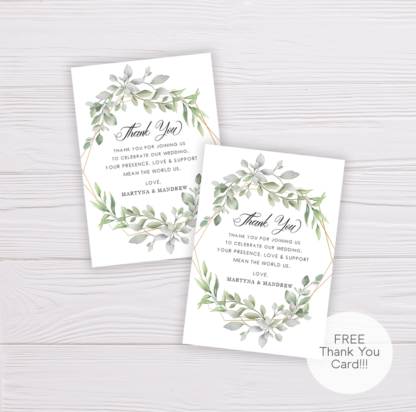 Watercolor Green Leaves Wedding Thank You Card