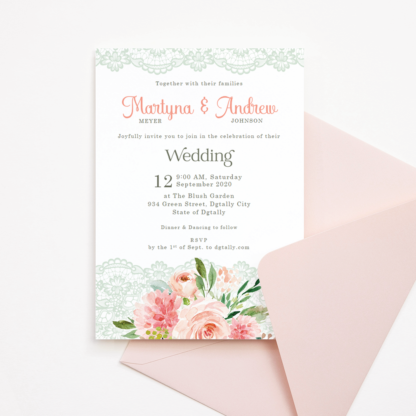 Wedding Invitation Template - Blush Flowers/Floral & Lace