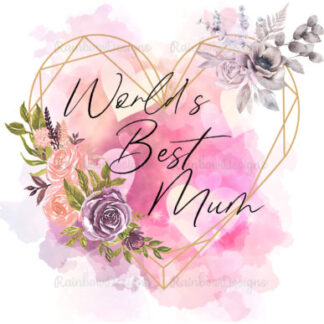 World's Best Mum with Heart & Watercolor Flowers