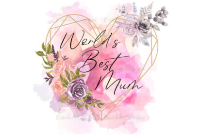 World's Best Mum with Heart & Watercolor Flowers