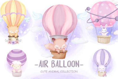 Cute Animal Hot Air Balloon Graphics Clipart