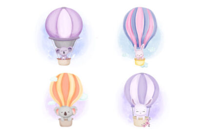 Cute Animal Hot Air Balloon Graphics Clipart
