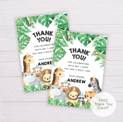 Safari Animals Thank You Card Template
