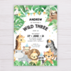 Safari Animals Wild Three Invitation Template
