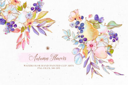 Watercolor Autumn Flowers Clipart Set