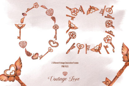 Watercolor Vintage Love Elements Graphics Clipart