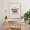 Deer with Flowers Watercolor Graphic Wall Art Room Decor Digital Printable