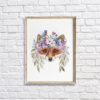 Fox with Flowers Watercolor Graphic Wall Art Room Decor Digital Printable