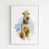 Airedale Terrier Dog with Crown Watercolor Graphic Wall Art Room Deco Printable