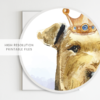 Airedale Terrier Dog with Crown Watercolor Graphic Wall Art Room Deco Printable
