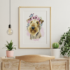 Airedale Terrier Dog with Flowers Watercolor Graphic Wall Art Room Deco Printable