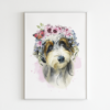 Australian Doodle Dog with Flowers Watercolor Graphic Wall Art Room Deco Printable