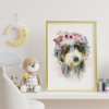 Australian Doodle Dog with Flowers Watercolor Graphic Wall Art Room Deco Printable
