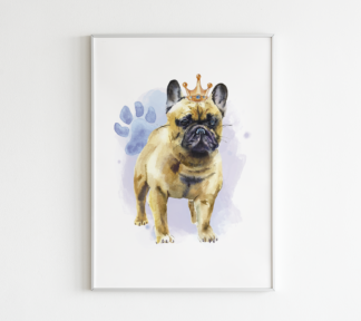 Bulldog with Crown Watercolor Graphic Wall Art Room Deco Printable