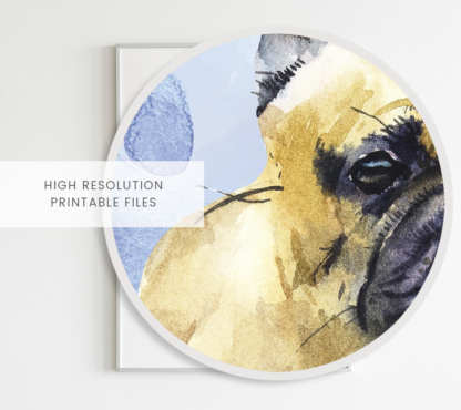 Bulldog with Crown Watercolor Graphic Wall Art Room Deco Printable