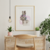 Bunny with Flowers Watercolor Hand Drawn Wall Art Room Decor Graphic