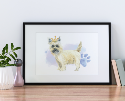 Cairn Terrier Dog with Crown Watercolor Graphic Wall Art Room Deco Printable