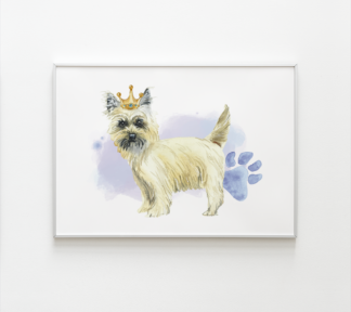 Cairn Terrier Dog with Crown Watercolor Graphic Wall Art Room Deco Printable
