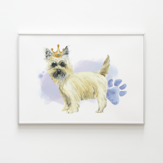 Cairn Terrier Dog with Crown Watercolor Graphic Wall Art Room Deco Printable