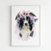 Collie Dog with Flowers Watercolor Graphic Wall Art Room Deco Printable