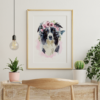 Collie Dog with Flowers Watercolor Graphic Wall Art Room Deco Printable