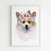 Corgi Dog with Flowers Watercolor Graphic Wall Art Room Deco Printable