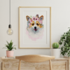 Corgi Dog with Flowers Watercolor Graphic Wall Art Room Deco Printable