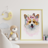 Corgi Dog with Flowers Watercolor Graphic Wall Art Room Deco Printable