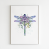 Dragonfly with Flowers Watercolor Graphic Wall Art Room Deco