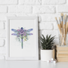 Dragonfly with Flowers Watercolor Graphic Wall Art Room Deco
