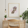 Giraffe with Flowers, Hand Drawn Wolf with Watercolor Flowers Wall Art Room Decor Graphic