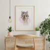 Llama with Flowers Watercolor Hand Drawn Wall Art Room Decor Graphic