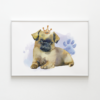 Pug Dog with Crown Watercolor Graphic Wall Art Room Deco Printable