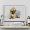 Pug Dog with Crown Watercolor Graphic Wall Art Room Deco Printable