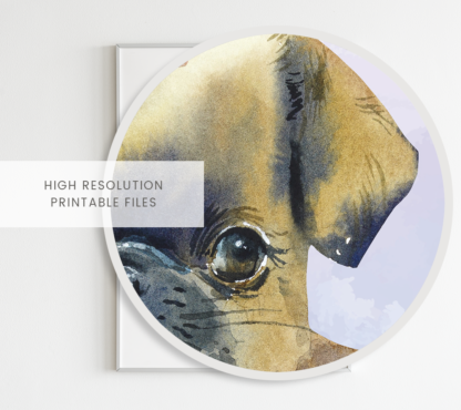 Pug Dog with Crown Watercolor Graphic Wall Art Room Deco Printable