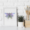 Dragonfly with Flowers Watercolor Graphic Wall Art Room Deco (Purple/Violet)