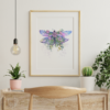Dragonfly with Flowers Watercolor Graphic Wall Art Room Deco (Purple/Violet)