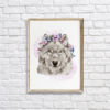 Wolf with Flowers Watercolor Hand Drawn Wall Art Room Decor Graphic