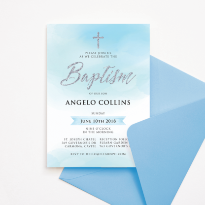 Blue & Silver Baptism Invitation